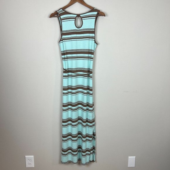 Horny Toad Maxi Dress Medium Mint Brown‎ Striped Belted Sleeveless Summer - Picture 5 of 10